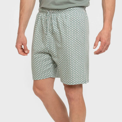Pijama curto masculino de algodão na cor verde-azulado, estilo ousado.