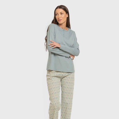 pijama comprido azul claro de algodão com eucalipto