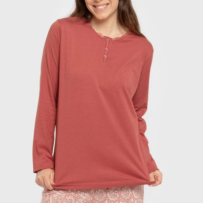 pijama comprido de algodão rosa framboesa