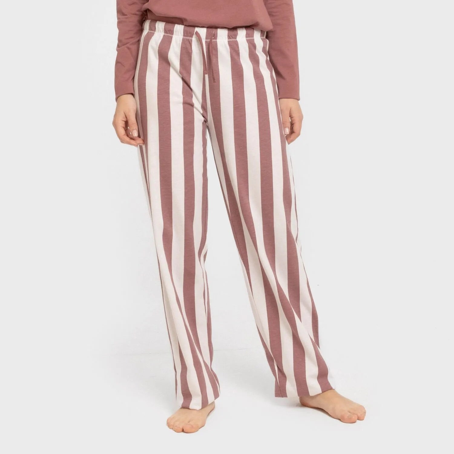 Pijama comprido de algodão, com listras estilo Elvis, rosa malva