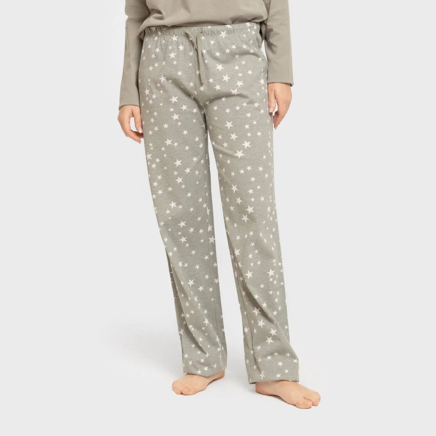 Pijama comprido de algodão, estrelinha, verde seco