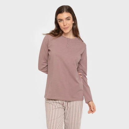 Pijama largo algodón Raya Kodac berenjena seco