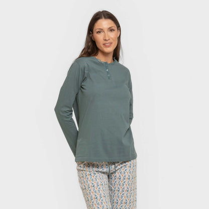 Pijama comprido de algodão Eloina, azul-turquesa