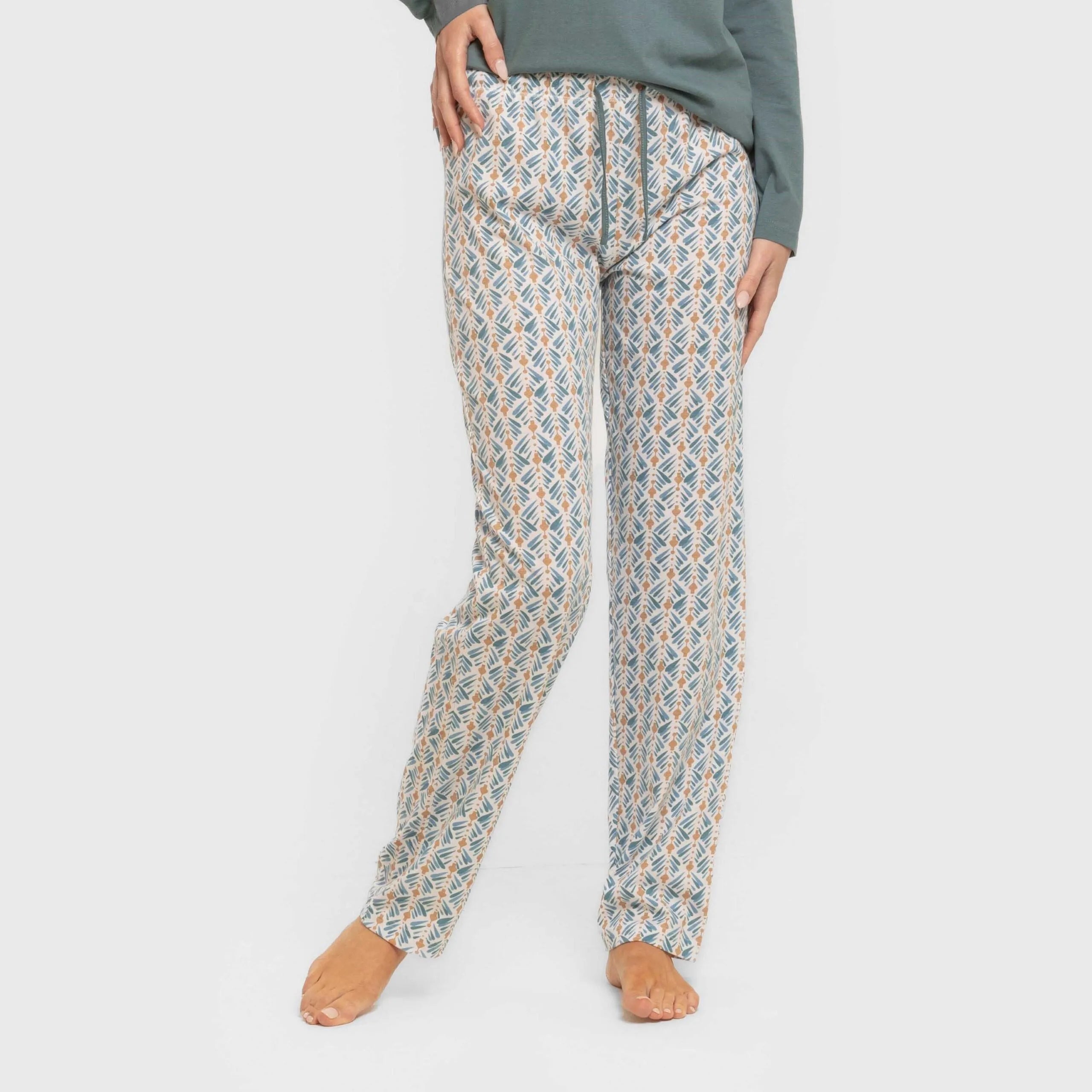 Pijama comprido de algodão Eloina, azul-turquesa