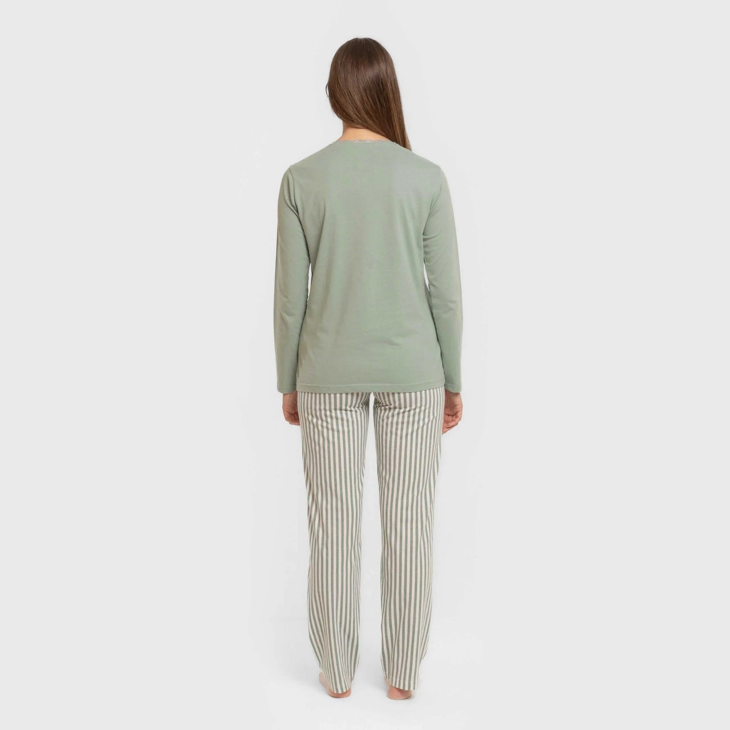 Pijama longo de algodão, faixa verde Kodac, keike