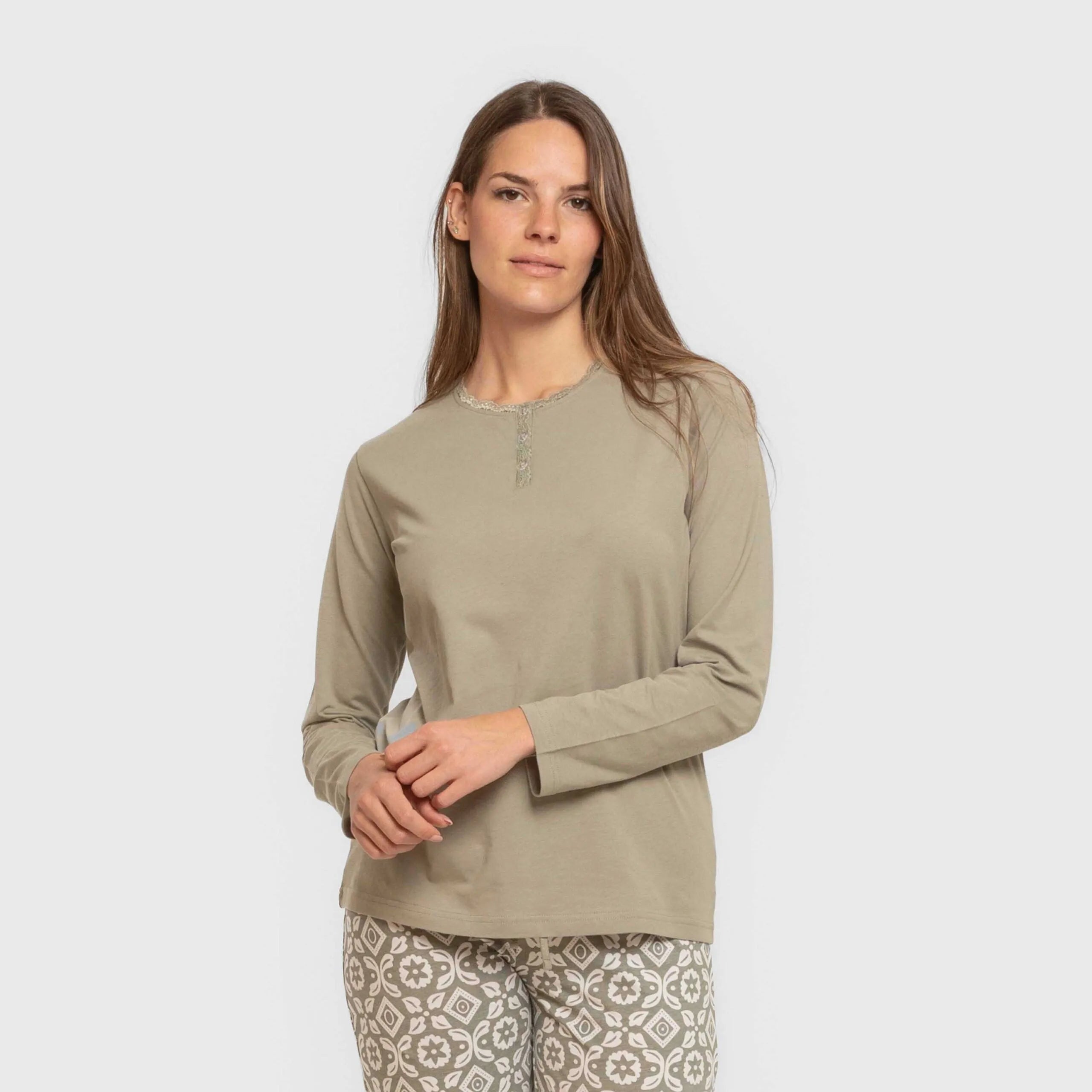 Pijama comprido de algodão Eugenia, verde seco