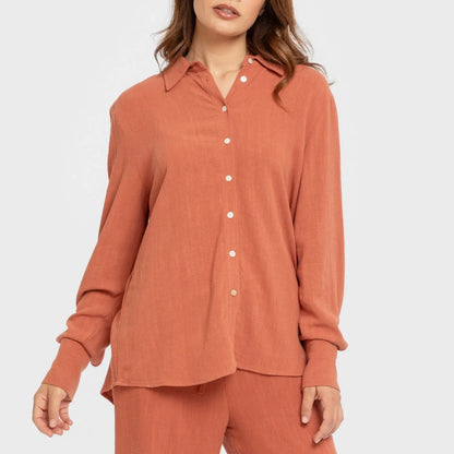Camisa de linho lisa para mulheres