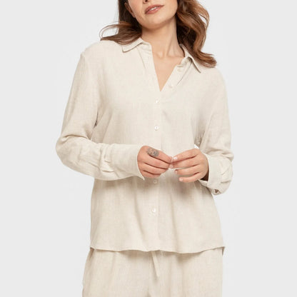 Camisa de linho lisa para mulheres