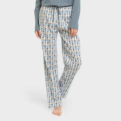 Pijama comprido de algodão cor hibisco azul-turquesa