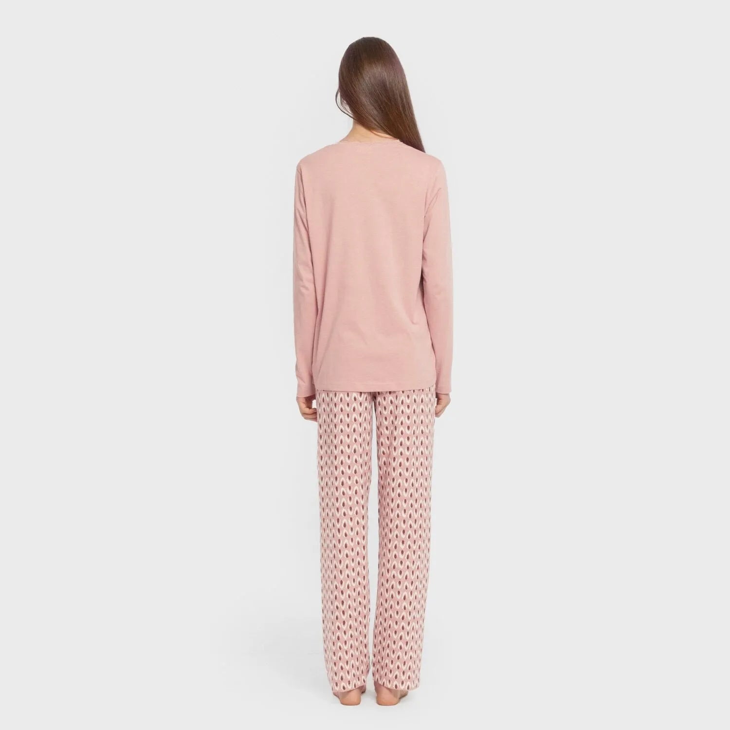 Pijama longo de algodão rosa Tana keike