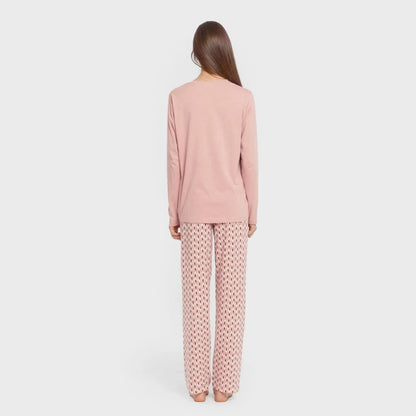 Pijama longo de algodão rosa Tana keike