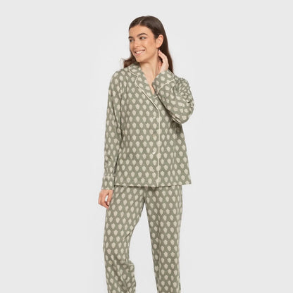 Pijama largo camisero algodón mujer Soma verde seco