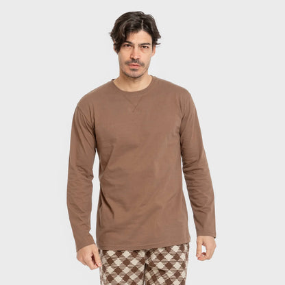 Pijama masculino de flanela, estampa xadrez Bogotá, marrom