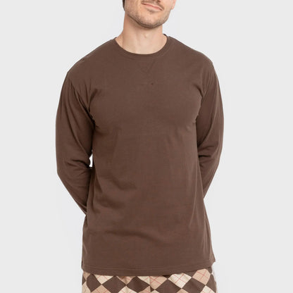 Pijama masculino comprido de algodão, modelo Olmo em denim marrom escuro.