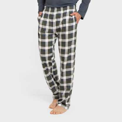 Pijama masculino comprido de algodão, xadrez Ferni, azul marinho