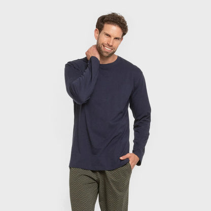 Pijama comprido masculino Miquelle em algodão, verde-caça