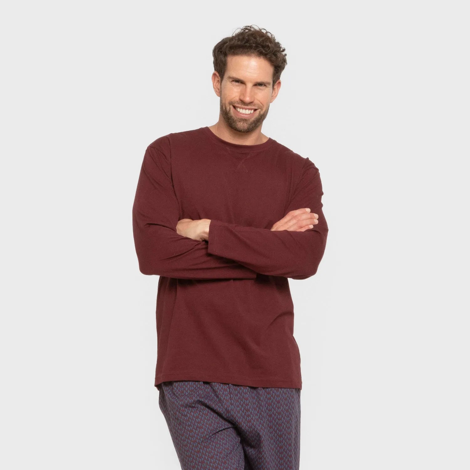 Pijama comprido masculino Harry, cor bordô, em algodão.