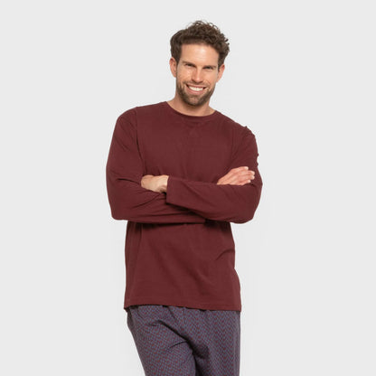 Pijama comprido masculino Harry, cor bordô, em algodão.