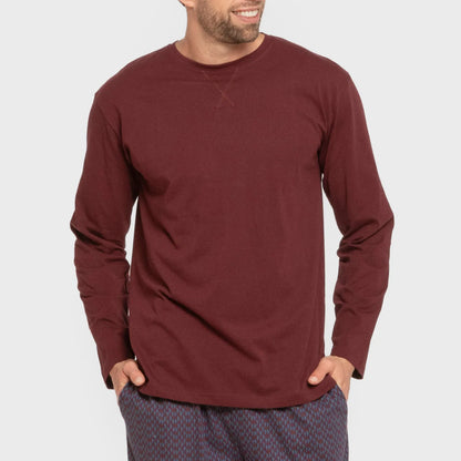 Pijama comprido masculino Harry, cor bordô, em algodão.