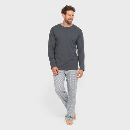 Pijama comprido masculino de algodão, xadrez azul Edmund