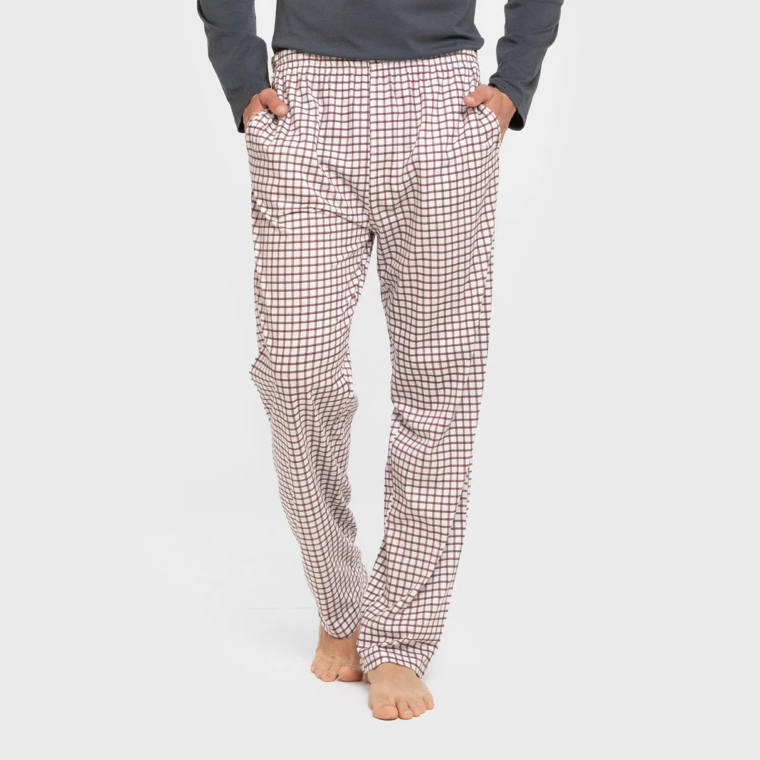 Pijama comprido masculino de algodão, xadrez azul Michael