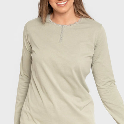 Pijama largo algodón Tebas verde cacería