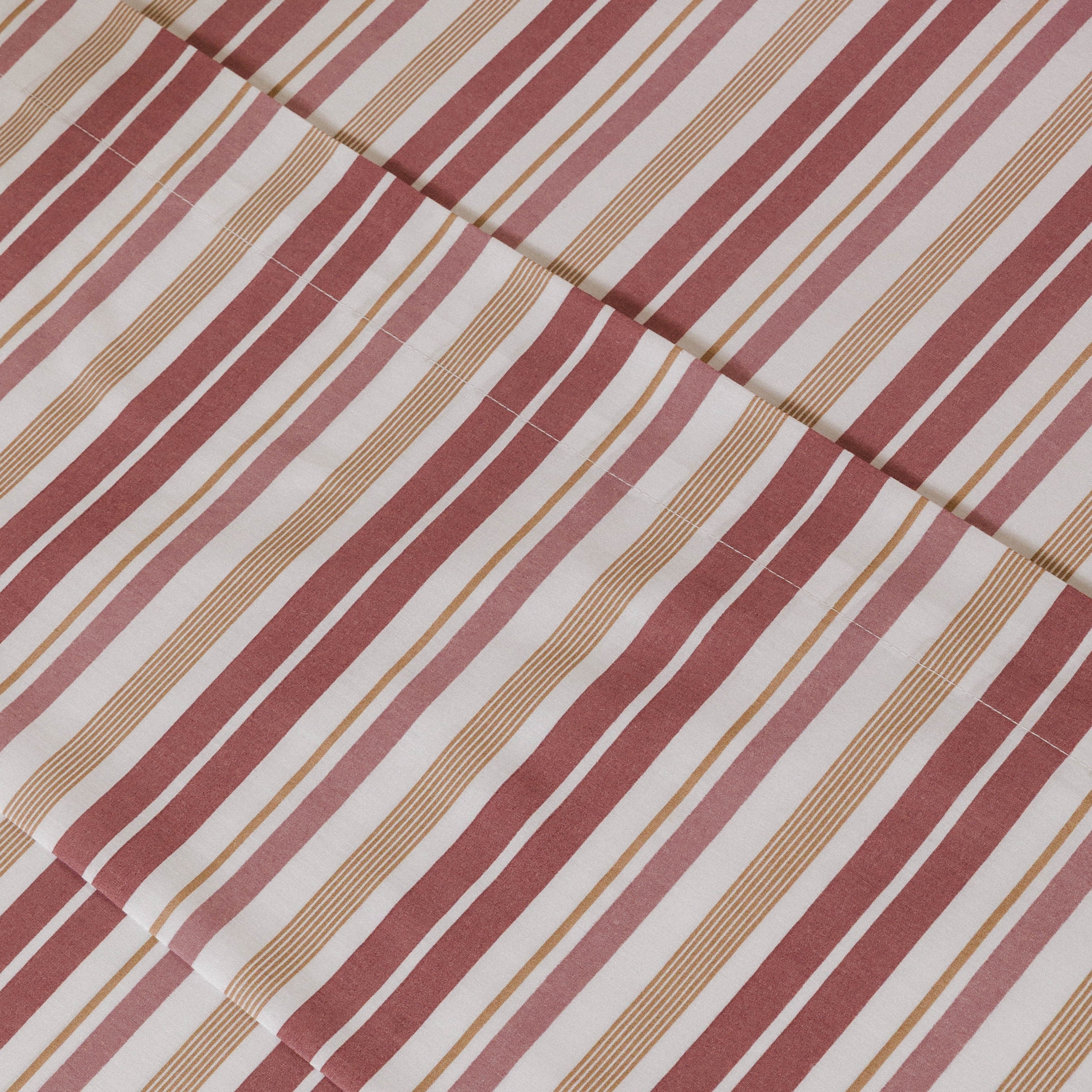 Jogo de lençóis de algodão percal, listras Calendula Marsala