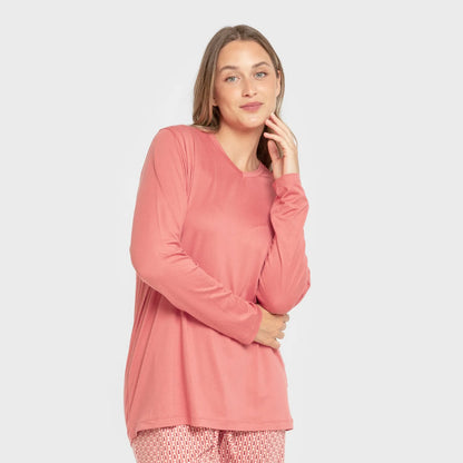 Pijama comprido feminino Leonor Marsala Soft