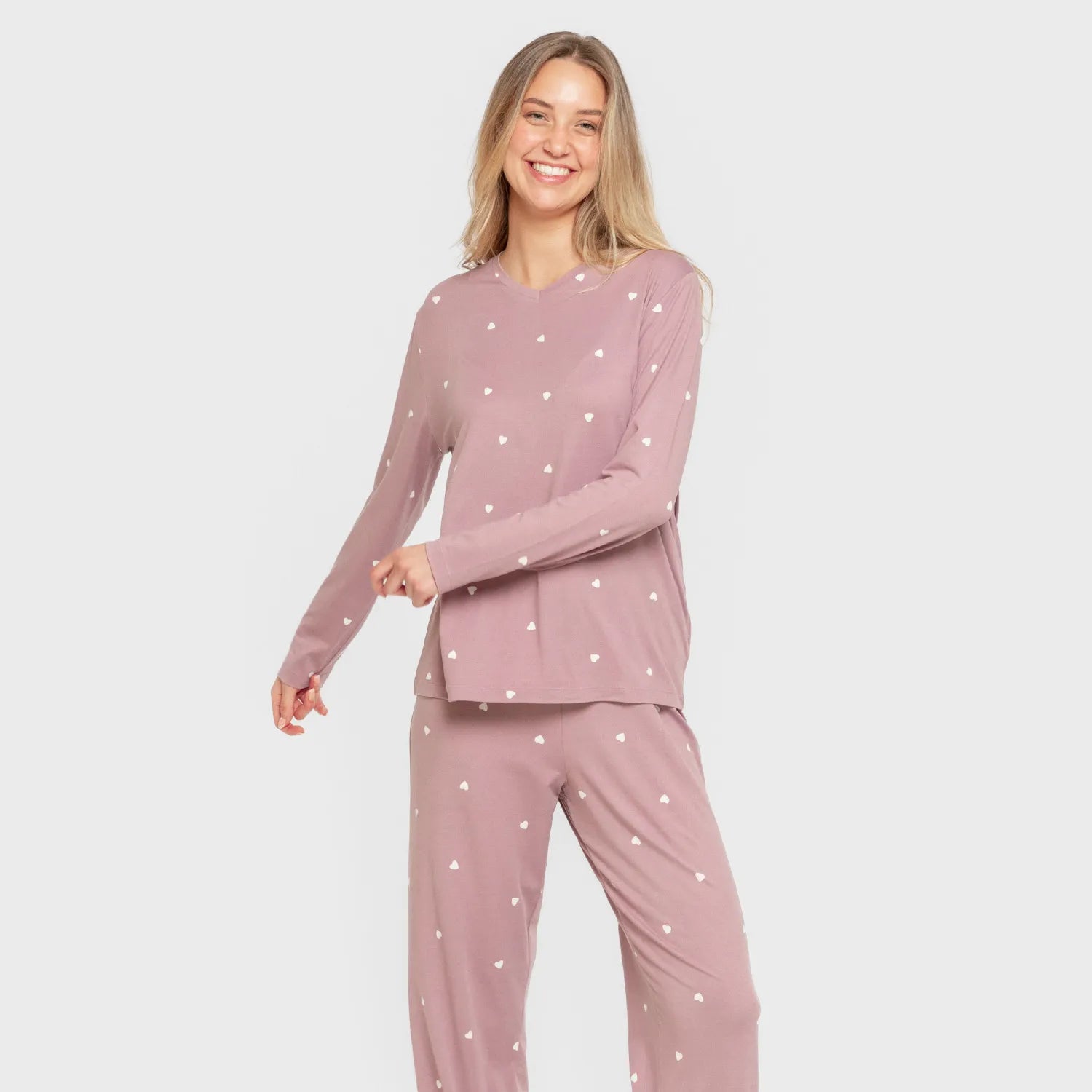 Pijama longo feminino Choer, macio, cor berinjela, seco