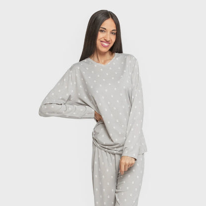Pijama longo feminino cinza bebê macio