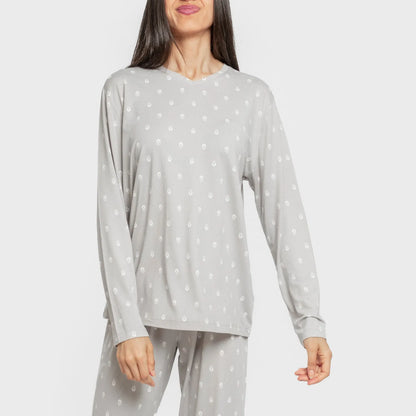 Pijama longo feminino cinza bebê macio