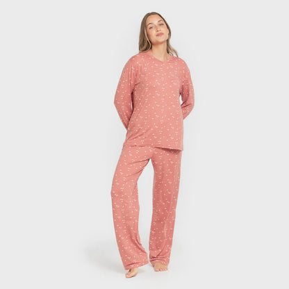 Pijama longo e macio feminino Tabitha Marsala