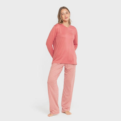 Pijama comprido feminino Leonor Marsala Soft