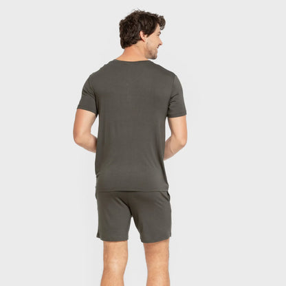 Pijama curto masculino em viscose verde-escuro