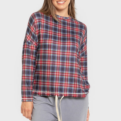 Pijama comprido feminino Secret, estampa xadrez índigo Tuc