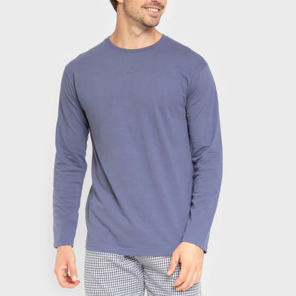 Pijama de flanela masculino, xadrez azul Saul