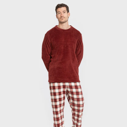 Pijama masculino de lã coral, estampa Gustavo bordô