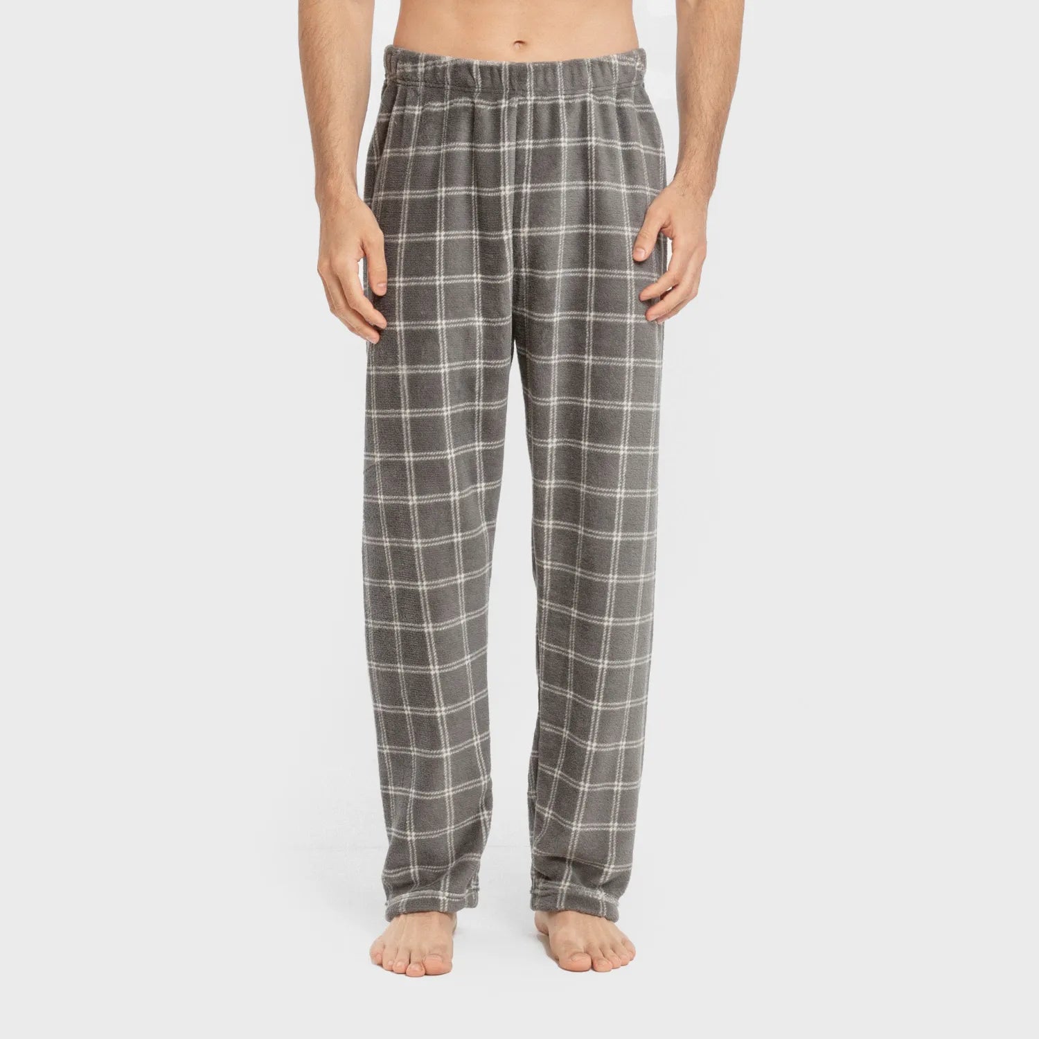 Pijama masculino de lã coral, xadrez Nidari cinza