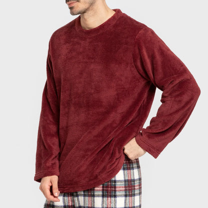 Pijama masculino de fleece coral, estampa xadrez bordô Celestia