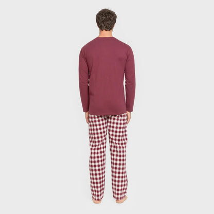 Pijama masculino de flanela, estampa Gustavo bordô