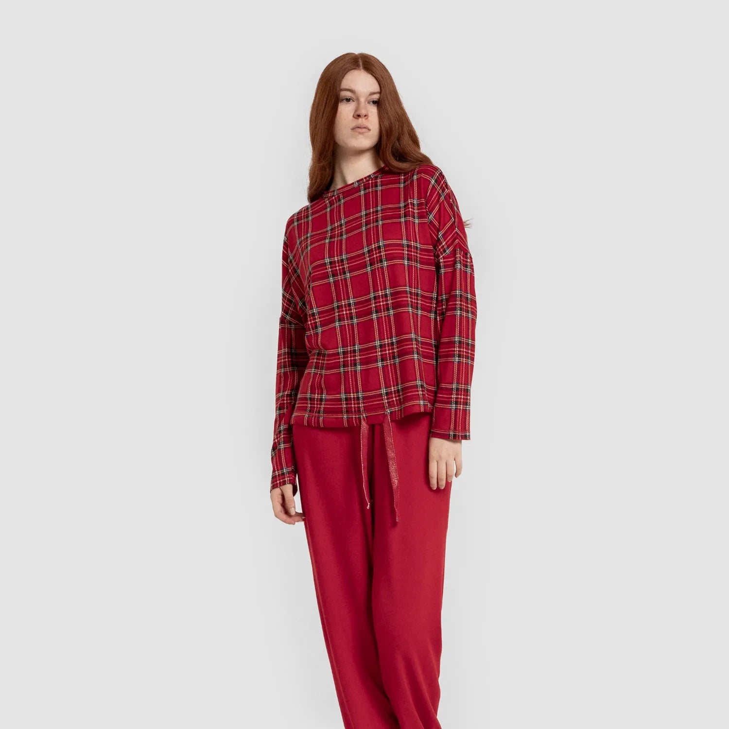 Pijama largo Secret mujer Cuadro Nicolas rojo