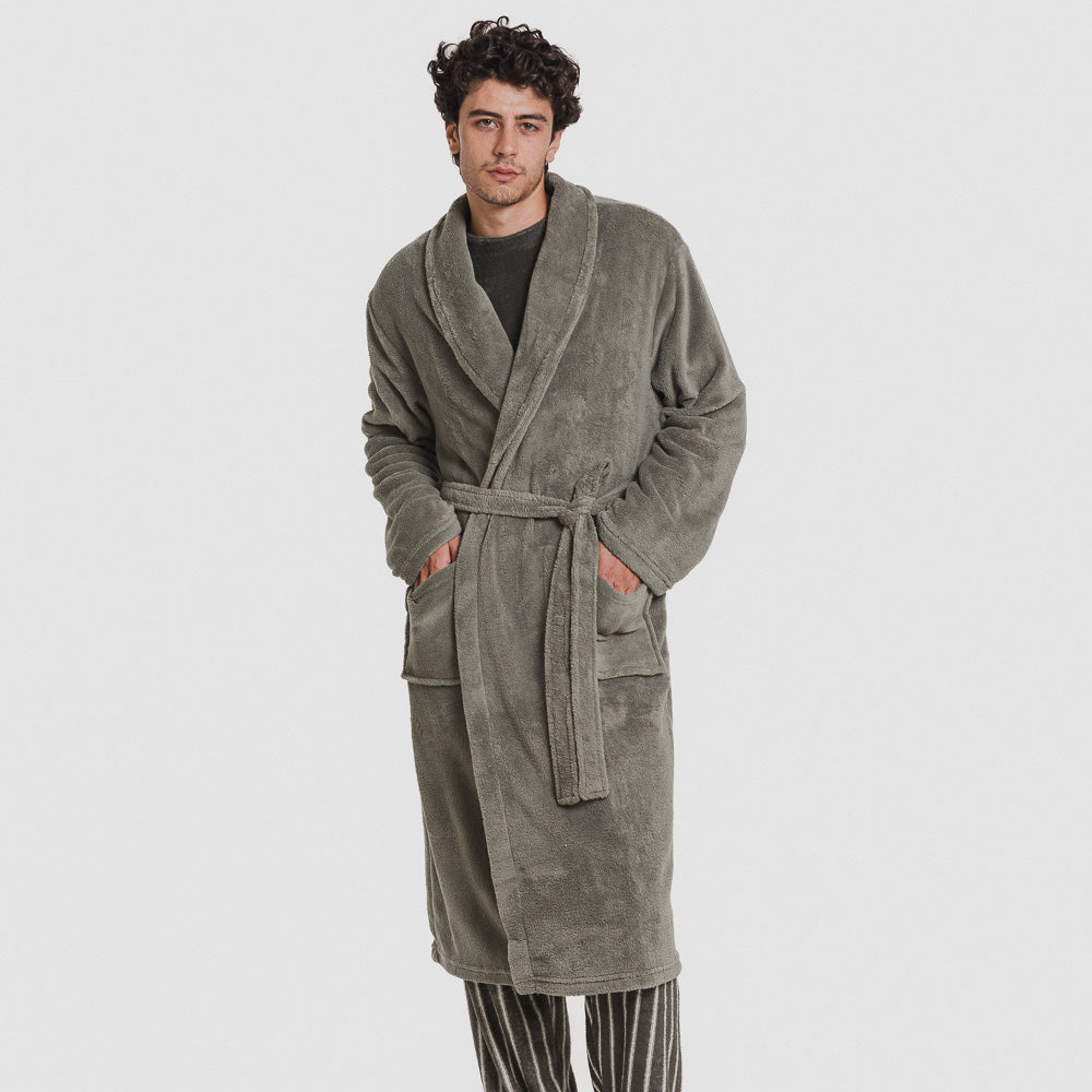 Robe de caça masculino liso em lã coral verde.