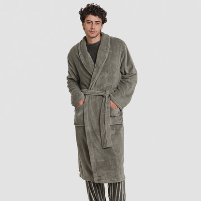 Robe de caça masculino liso em lã coral verde.