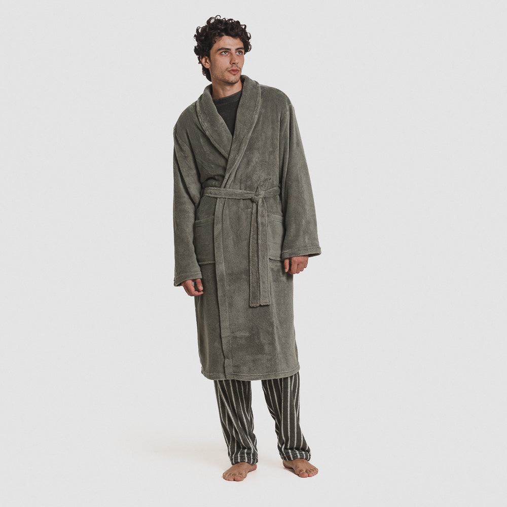 Robe de caça masculino liso em lã coral verde.