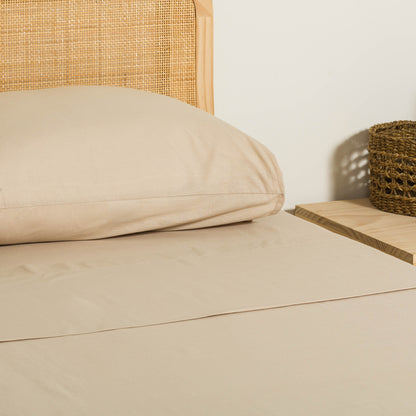 Conjunto de lençóis de algodão percal cor areia