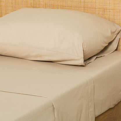 Conjunto de lençóis de algodão percal cor areia