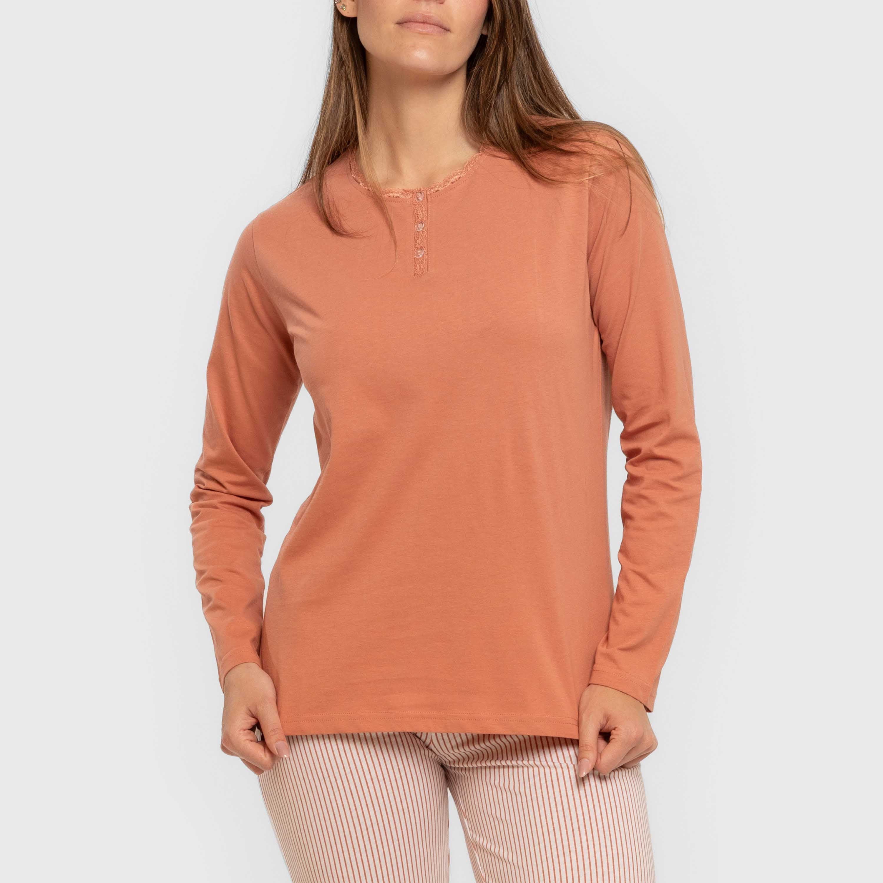 Pijama comprido de algodão, listrado moçárabe, chaleira