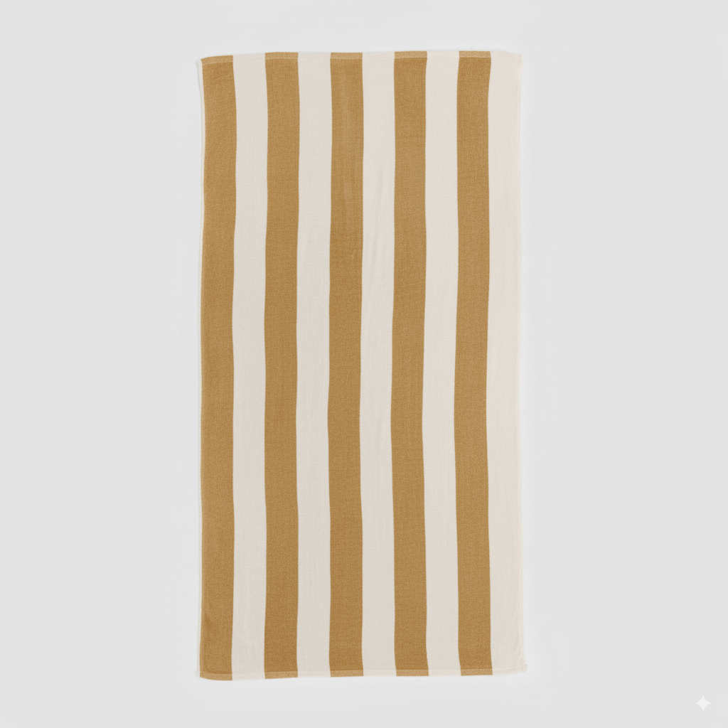 Toalha de praia de algodão 400g com listras ocre