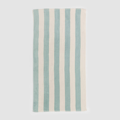 Toalha de praia de algodão listrada azul-turquesa, 400 g/m²