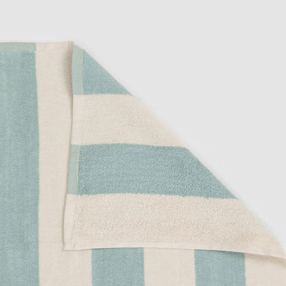 Toalha de praia de algodão listrada azul-turquesa, 400 g/m²
